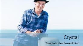  Presentation with ocean - Presentation design having od - portrait of an od man background and a light blue colored foreground