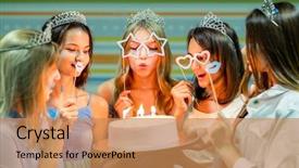  Presentation with birthday cake - PPT layouts enhanced with od - pretty smiling teenage girls background and a coral colored foreground