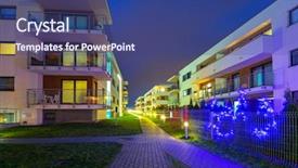  Presentation with security safety urban cities - Presentation theme with od - urban scenery od pruszcz gdanski background and a  colored foreground