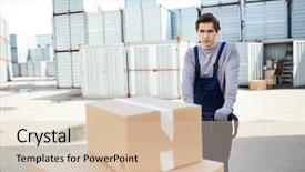  Presentation with outdoor worker safety - Slide deck enhanced with od - young worker pushing heap od background and a  colored foreground