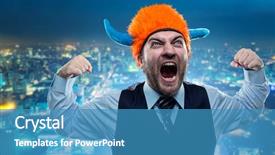  Presentation with party - Cool new slide set with odd - businessman in party helmet shouting backdrop and a teal colored foreground