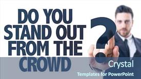  Presentation with standing out in the crowd - PPT layouts with odd jobs - business man pointing the text background and a ocean colored foreground