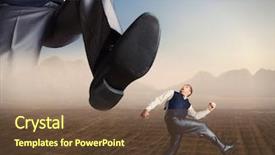  Presentation with foot raio x - Audience pleasing PPT theme consisting of odd jobs - businessman runs from a big backdrop and a tawny brown colored foreground