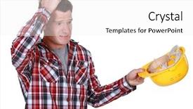  Presentation with solution success hard work pencil - Audience pleasing presentation theme consisting of odd jobs - confused builder removing hard hat backdrop and a white colored foreground