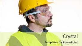  Presentation with start construction - Cool new PPT theme with odd jobs - do it yourself man dressed backdrop and a yellow colored foreground