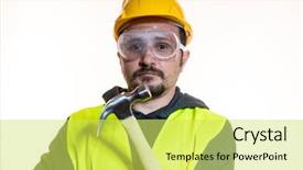  Presentation with start construction - Amazing PPT theme having odd jobs - engineer do it yourself man backdrop and a yellow colored foreground