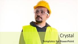  Presentation with start construction - Theme consisting of odd jobs - engineer do it yourself man background and a yellow colored foreground