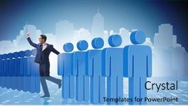  Presentation with crowd - Slides having odd jobs - standing out from crowd concept background and a teal colored foreground