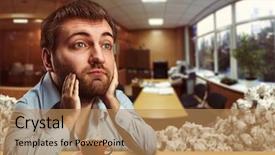  Presentation with coffee - Beautiful PPT layouts featuring odd jobs - thoughtful businessman with a big backdrop and a coral colored foreground