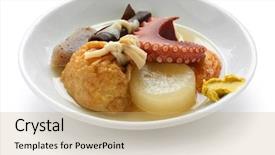  Presentation with japanese food - Audience pleasing slide deck consisting of oden japanese hotchpotch japanese food backdrop and a coral colored foreground