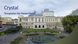  Presentation with pantomime theater masks - Audience pleasing theme consisting of odessa opera and ballet theater backdrop and a sky blue colored foreground
