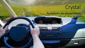  Presentation with car speeding - Beautiful presentation theme featuring odometer - blurred road and car speed backdrop and a gold colored foreground