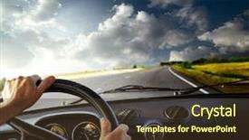  Presentation with automobile driver hand hold steering - Amazing PPT theme having odometer - hands of a driver backdrop and a tawny brown colored foreground