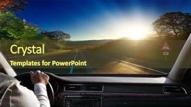  Presentation with steering wheel engineering - PPT theme featuring odometer - hands on steering wheel background and a tawny brown colored foreground