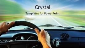 Presentation with driving road - PPT layouts with odometer - hands on steering wheel background and a light blue colored foreground