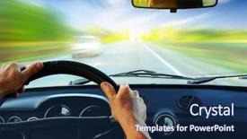  Presentation with driving road - PPT theme consisting of odometer - hands on steering wheel background and a navy blue colored foreground