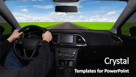  Presentation with sleepy yawning man driving car - Cool new PPT layouts with odometer - man inside the car is backdrop and a  colored foreground