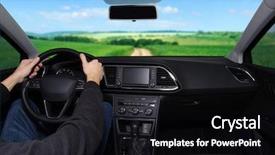  Presentation with sleepy yawning man driving car - Amazing presentation design having odometer - man inside the car is backdrop and a  colored foreground