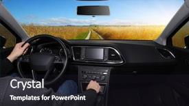  Presentation with sleepy yawning man driving car - Presentation design consisting of odometer - man inside the car is background and a  colored foreground