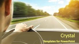  Presentation with automobile driver hand hold steering - Colorful slides enhanced with odometer - man's hands of a driver backdrop and a tawny brown colored foreground