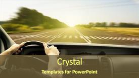  Presentation with asphalt road - Cool new slide deck with odometer - man's hands of a driver backdrop and a tawny brown colored foreground