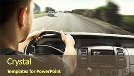  Presentation with automobile driver hand hold steering - Slides enhanced with odometer - man's hands of a driver background and a tawny brown colored foreground