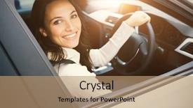  Presentation with self driving car - Amazing presentation theme having odometer - woman driving a car backdrop and a coral colored foreground