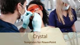  Presentation with private practice - Presentation theme featuring odontology - dentist and his assitant working background and a soft green colored foreground