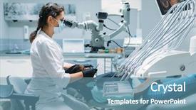  Presentation with odontology - Audience pleasing presentation theme consisting of odontology - dentist makes surgery to female backdrop and a teal colored foreground