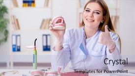 Presentation with dentistry - Audience pleasing PPT theme consisting of odontology - dentistry student practicing skills backdrop and a light blue colored foreground