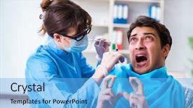  Presentation with odontology - Audience pleasing theme consisting of odontology - patient afraid of dentist backdrop and a light blue colored foreground