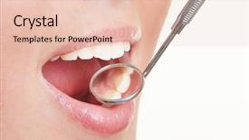  Presentation with odontology - Cool new PPT theme with odontology - woman at dentist with mirror backdrop and a lemonade colored foreground