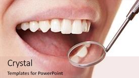  Presentation with colorful odontology teeth - Presentation theme enhanced with odontology - woman at the dentist background and a coral colored foreground