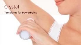  Presentation with roll - Presentation theme featuring odor - female person using roll-on all background and a  colored foreground