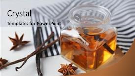  Presentation with artifacts jar - Theme consisting of odour - glass jar with vanilla extract background and a  colored foreground