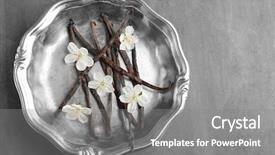  Presentation with vanilla - Amazing slides having odour - metal plate with dried vanilla backdrop and a gray colored foreground