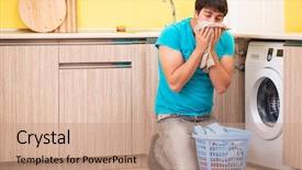  Presentation with laundry shop - Beautiful PPT theme featuring odour - young husband man doing laundry backdrop and a coral colored foreground