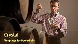  Presentation with wine tasting - Presentation featuring wine producer in cellar taking sample of white wine from barrel for wine tasting background and a tawny brown colored foreground