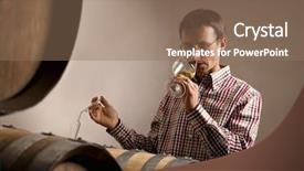  Presentation with wine tasting - Presentation design having wine producer smelling white wine in glass while wine tasting it in wine cellar background and a coral colored foreground