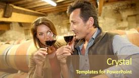  Presentation with wine tasting - Slide set consisting of oenologists in wine cellar tasting red wine background and a coral colored foreground