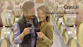  Presentation with wine tasting - Presentation theme with oenologists in wine cellar tasting red wine background and a coral colored foreground