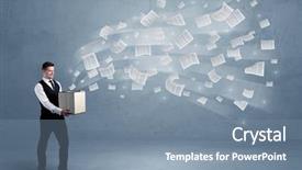  Presentation with human being - PPT layouts enhanced with of cardboard box being background and a seafoam green colored foreground