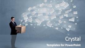  Presentation with human being - Cool new presentation design with of cardboard box being backdrop and a seafoam green colored foreground