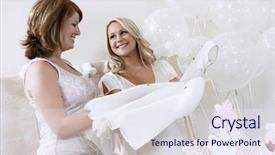  Presentation with bride - Cool new presentation theme with off dress at bridal shower backdrop and a sky blue colored foreground