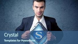  Presentation with superhero - Slides with off his shirt with superhero background and a ocean colored foreground