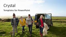  Presentation with young black couples hiking - Slides featuring off road - young couples going for picnic background and a white colored foreground