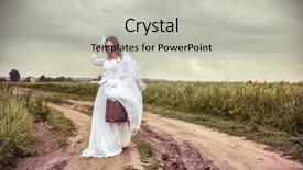  Presentation with rural road - Slide set enhanced with offended bride with an old suitcase throwing out a wedding veil on the rural road background and a light gray colored foreground