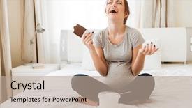  Presentation with chocolate ice cream - Presentation design featuring offended pregnant young woman crying background and a coral colored foreground