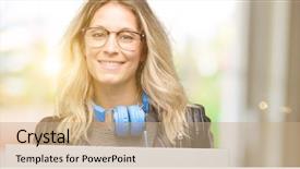  Presentation with headphones - Theme having blank advertising banner good poster background and a coral colored foreground