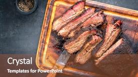  Presentation with beef - PPT theme enhanced with offering - traditional smoked barbecue wagyu beef background and a red colored foreground